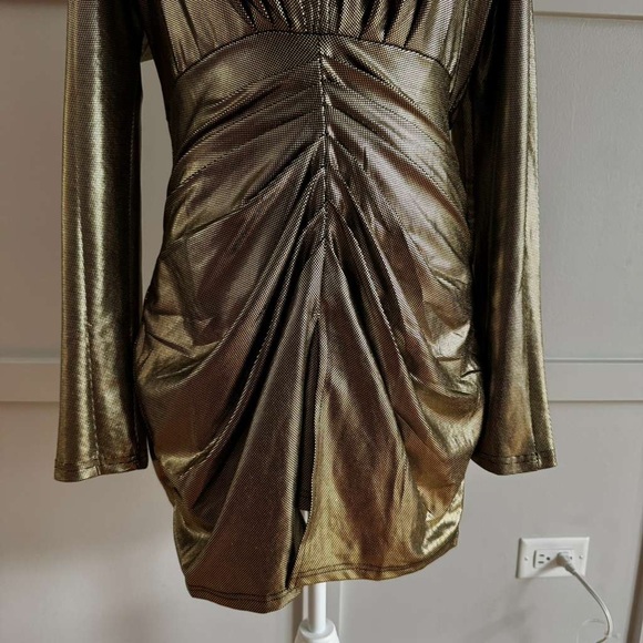 Kohl's Gold Metallic Plunging Ruched Mini Dress - Picture 5 of 7